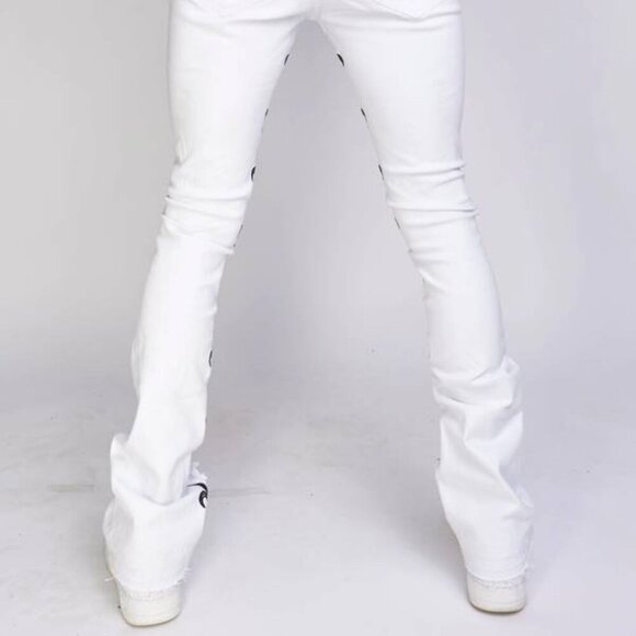 NEW POLITICS JEANS Men's Pant White Barkley Stacked Embroidery 5 Pocket Size 40 - Picture 3 of 13